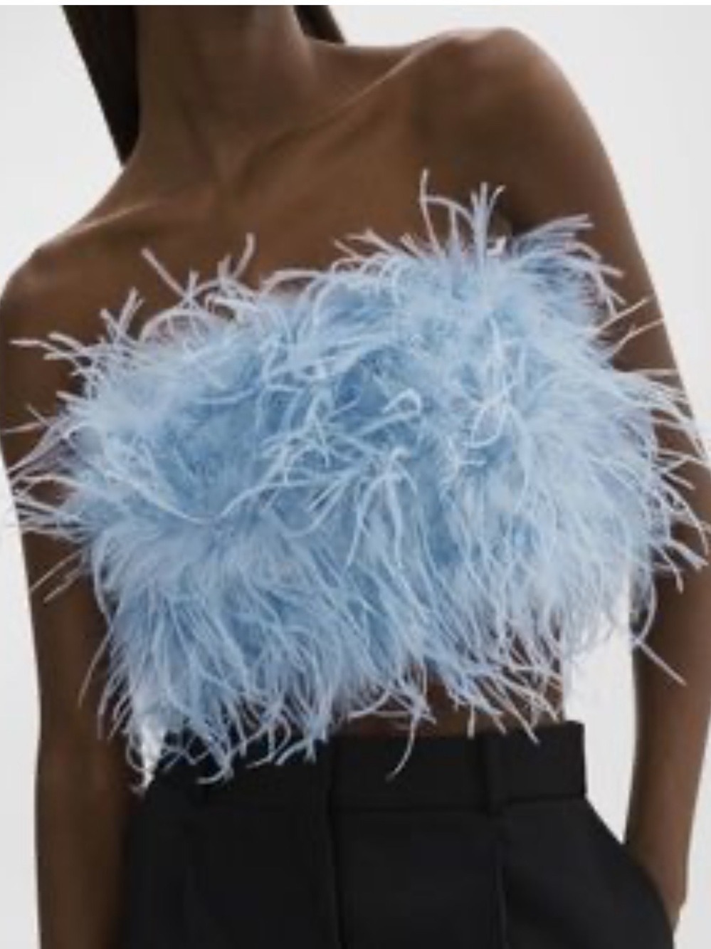 LaMarque Zaina Ostrich Feather Bustier Top in Powder Blue Small
